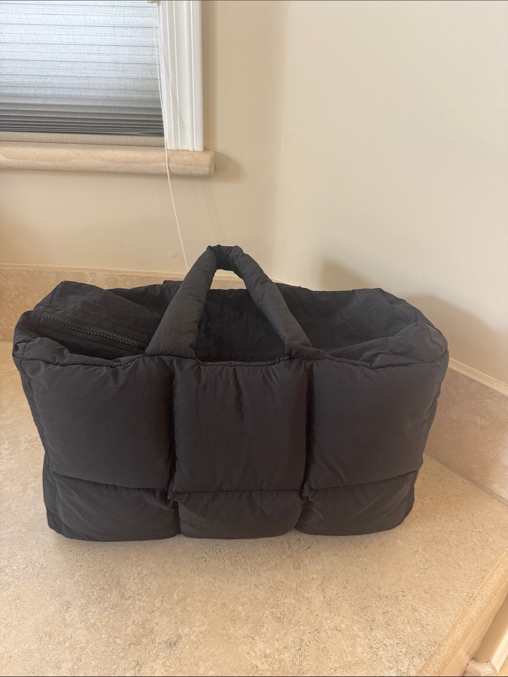 Black Quilted Puffer Tote Bag